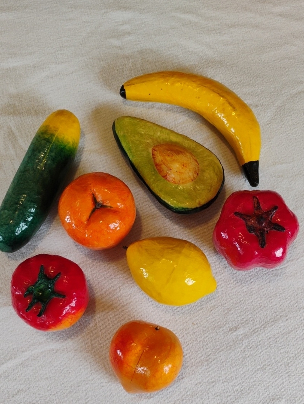 Artificial Vegetable/Fruit Set Papier Mache 8 Pieces For Decor Or Play
